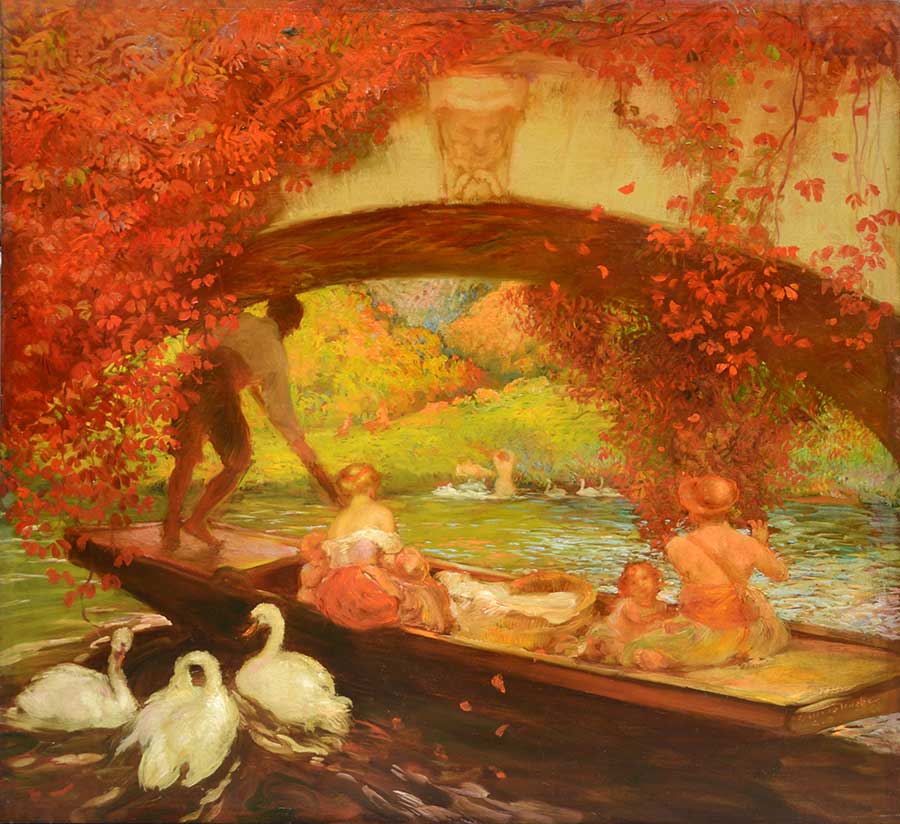 French School, oil on panel signed bottom right Gaston La Touche (1854-1913) - Boat trip under the bridge