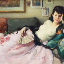 Fernand Toussaint (1873-1956) - A Naked Woman with a Fan