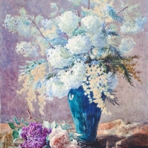 Henri Biva (1848-1928) - Flower arrangement with Chinese vase